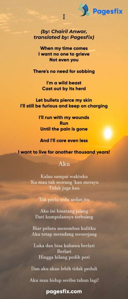 Lirik teks puisi aku karya chairil anwar dalam bahasa inggris